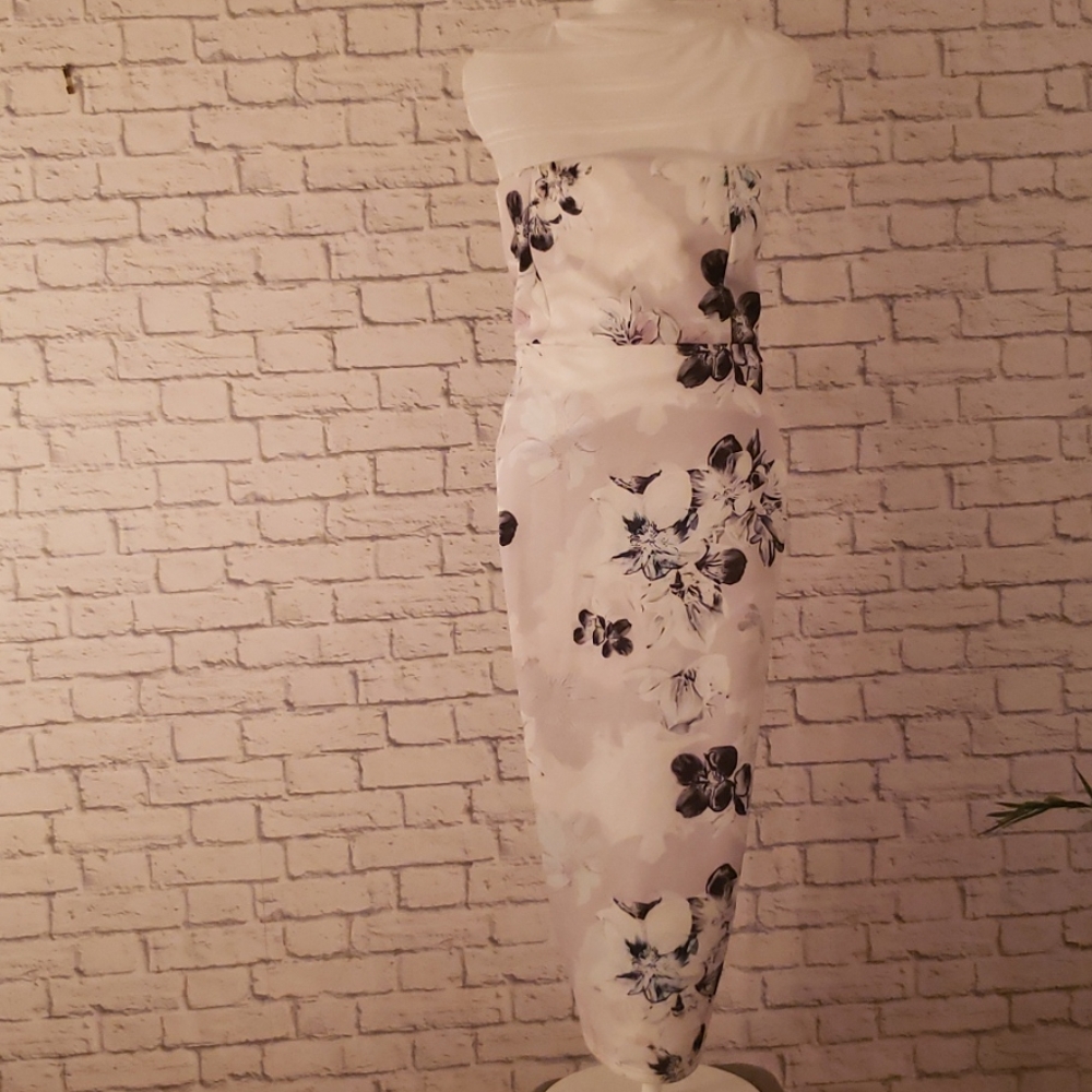 Cream floral strapless midi dress